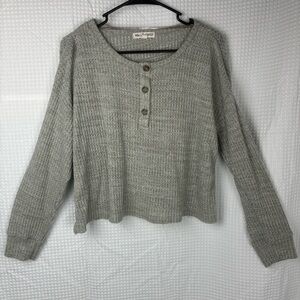 Wallflower Super Soft Light Heather Gray Waffle Henley PulloverXL